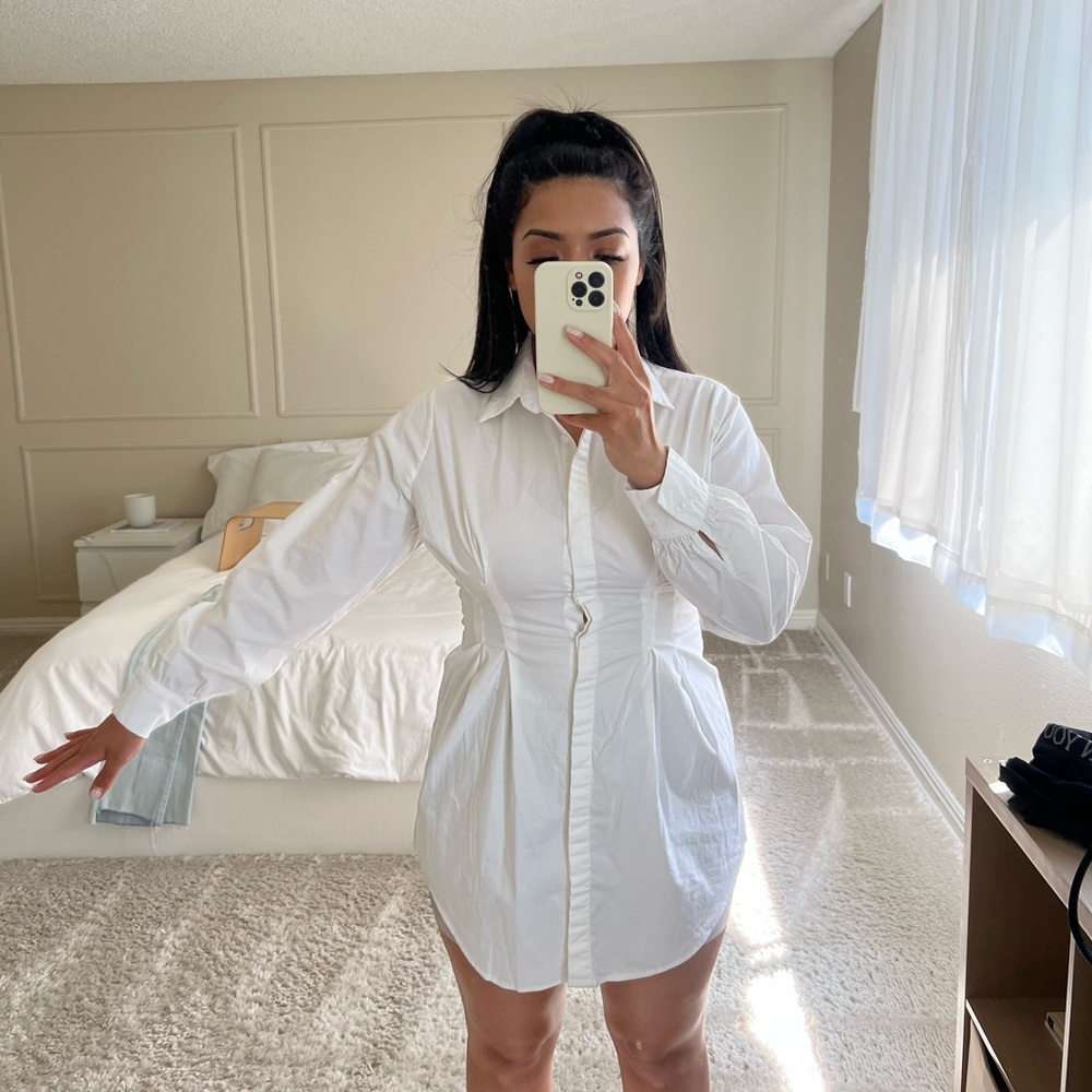 Button Front Tunic Dress - White